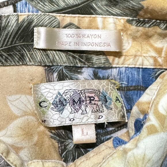 Campia Moda Shirt Mens Size L Yellow Blue Green Short Sleeve Hawaiian 100% Rayon - Picture 7 of 7